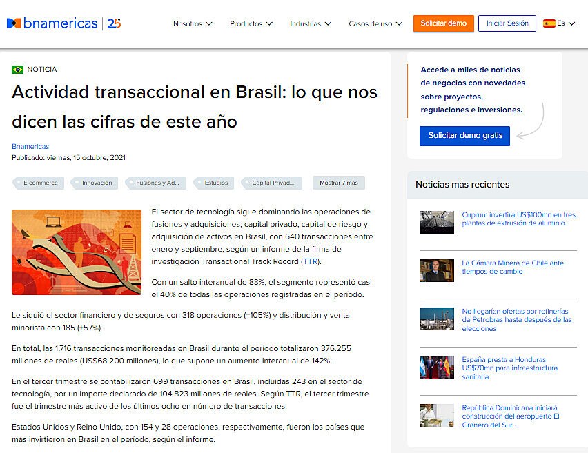 Actividad transaccional en Brasil: lo que nos dicen las cifras de este ao